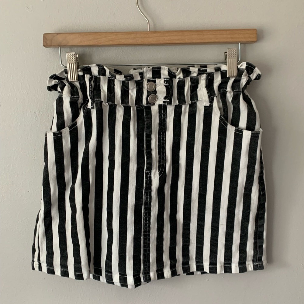 Native Daughters Black & White Stripe Cotton Paper Bag Skirt Cinch Waist Small